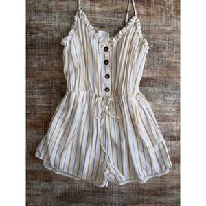 Allie Rose White Striped Cottagecore Boho Sleeeveless Button Front Romper Size L